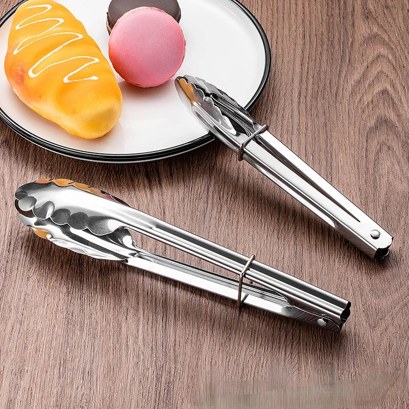 stainless steel BBQ tongs (chimta) | Kitchen Food Stainless Steel Tongs Tool Heat Bread Salad BBQ Baking Serving Utensil Bead Clip Clamp Meat BBQ Tools Buffet