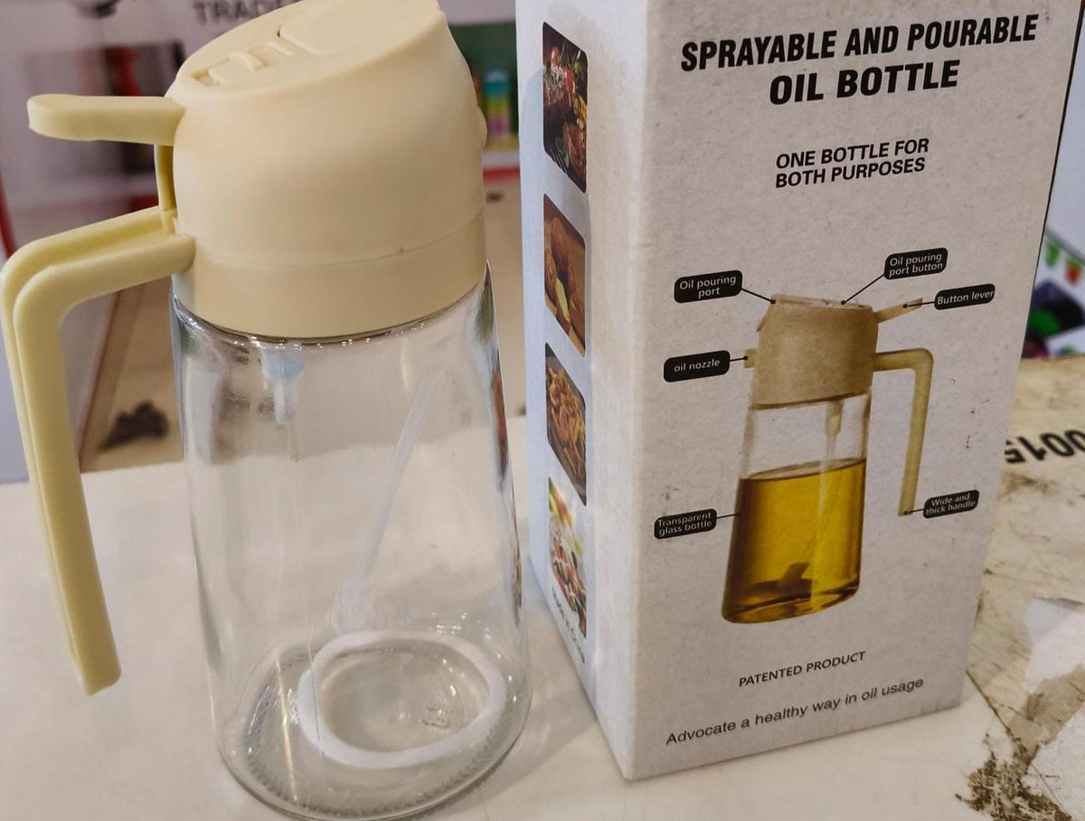 2-in-1 Oil Sprayer Bottle for Kitchen – Spray & Pour Dispenser for Cooking, Baking and BBQ