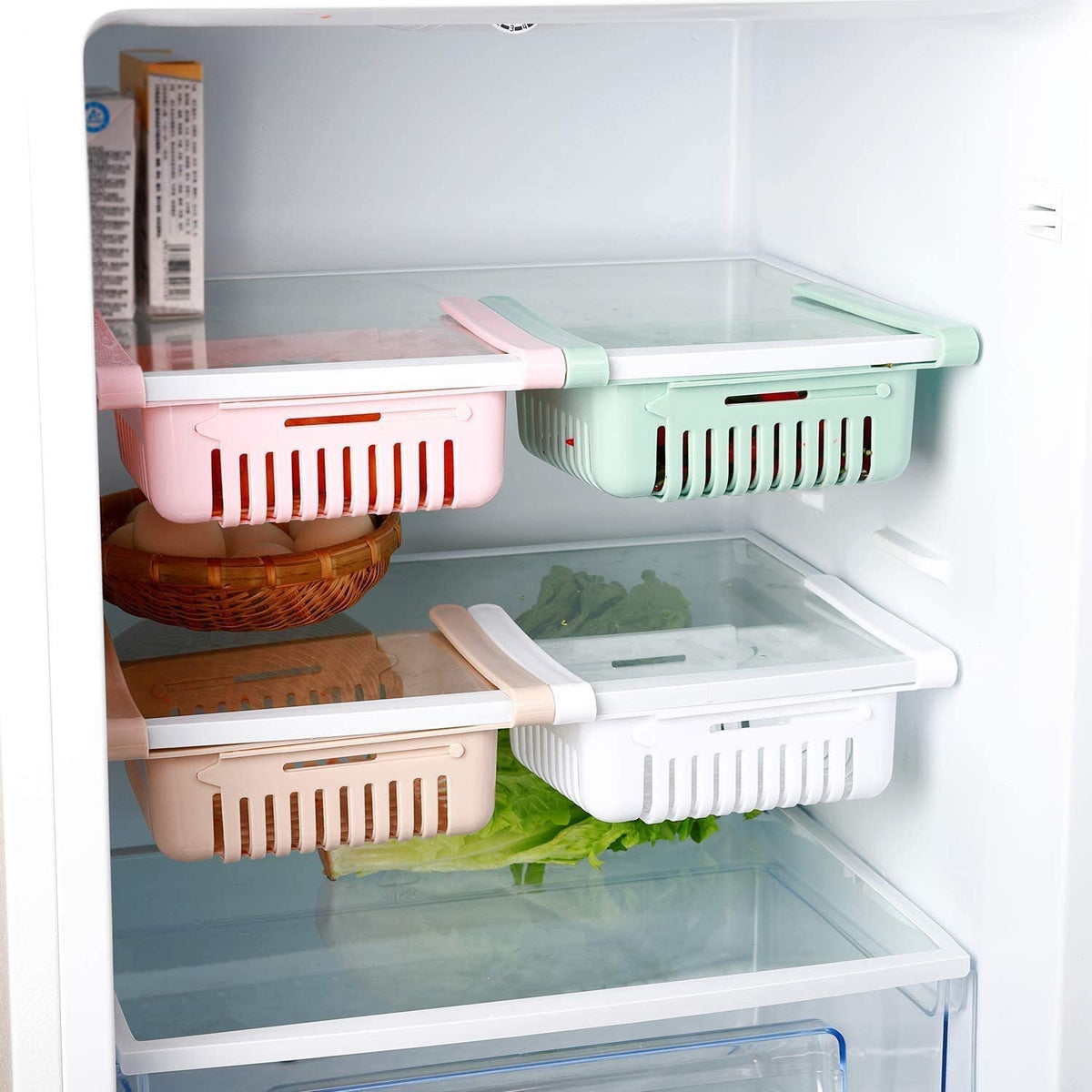 Adjustable Storage Basket For Fridge | Plastic Basket | Stretchable Food Organizer (1 Pc) (Random Color)