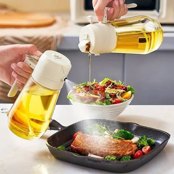 2-in-1 Oil Sprayer Bottle for Kitchen – Spray & Pour Dispenser for Cooking, Baking and BBQ