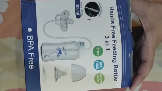 Hands-Free Baby Feeding Bottle with Pacifier & Cleaning Brush 300ml – BPA Free Food Grade